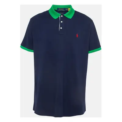 Polo Ralph Lauren Navy Blue Contrast Trim Cotton Pique Polo T-Shirt