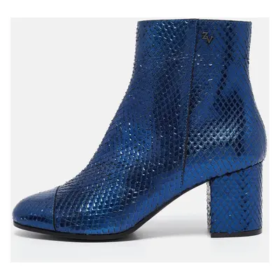 Zadig & Voltaire Blue Python Embossed Leather Ankle Length Boots Size