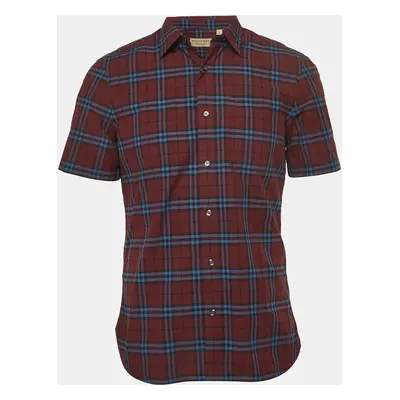 Burberry Crimson Red Checked Cotton Short Sleeve Alexander Shirt