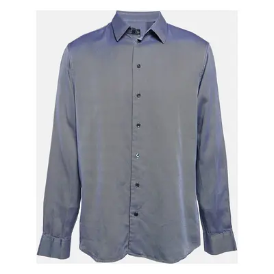 Giorgio Armani Navy Blue Patterned Cotton Long Sleeve Shirt