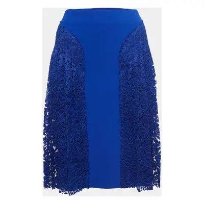 Joseph Blue Crepe & Lace Trim Pleated Short Skirt