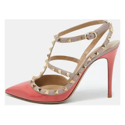 Valentino Orange/Beige Patent and Leather Rockstud Pumps Size