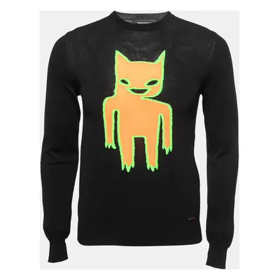 Dsquared2 Black Neon Motif Stretch Knit Crew Neck Jumper