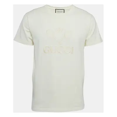 Gucci Cream Tennis Logo Embroidered Cotton Oversized T-Shirt