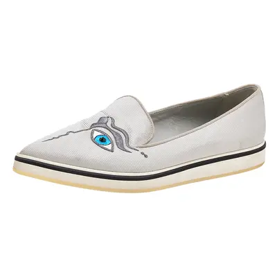 Nicholas Kirkwood Silver Fabric Eye Motif Iris Slip On Loafers Size 37.5