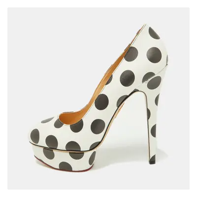 Charlotte Olympia White/Black Polka Dot Print Leather Dolly Platform Pumps Size