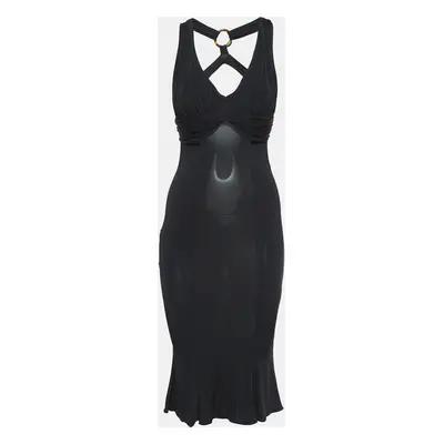 Just Cavalli Black Jersey Flared Midi Dress