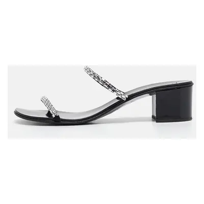 Giuseppe Zanotti Black Crystal Embellished Suede Slide Sandals Size 38.5