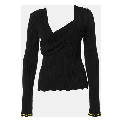 Bottega Veneta Black Rib Knit Cotton Full Sleeve Sweater