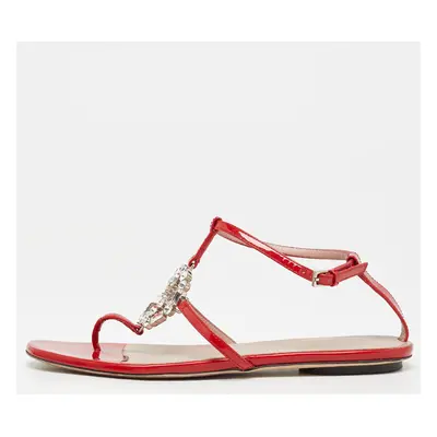 Gucci Red Patent GG Interlocking Crystal Embellished Ankle Strap Size