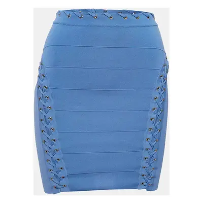 Elisabetta Franchi Blue Knit Lace and Eyelets Detailed Mini Skirt