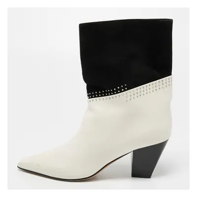 Jimmy Choo Cream/Black Suede and Leather Ankle Boots Size