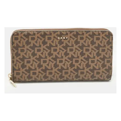 DKNY Brown Signature Coated Canvas Zip Around Continental Wallet