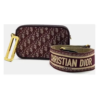 Dior Burgundy Canvas Oblique Quake Pouch