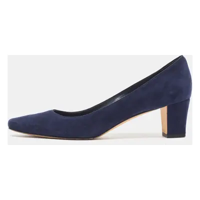 Manolo Blahnik Navy Blue Suede Block Heel Pumps Size