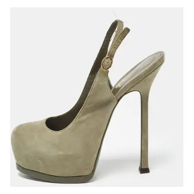 Yves Saint Laurent Army Green Suede Tribtoo Slingback Pumps Size