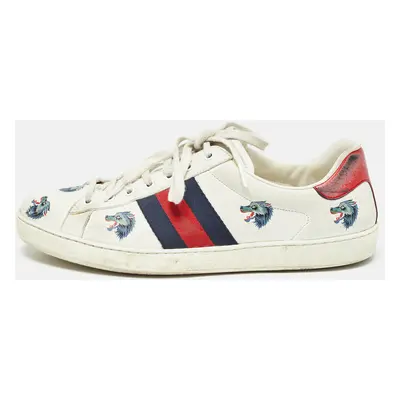 Gucci White Leather Wolf Print Ace Sneakers Size 44.5