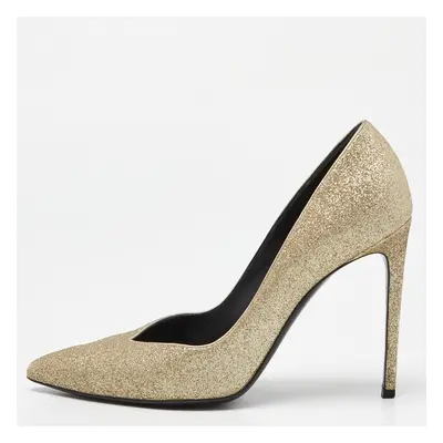 Saint Laurent Gold Glitter Pointed Toe Pumps Size