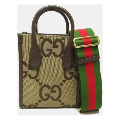 Gucci Brown leather canvas Jumbo GG Shoulder Bag