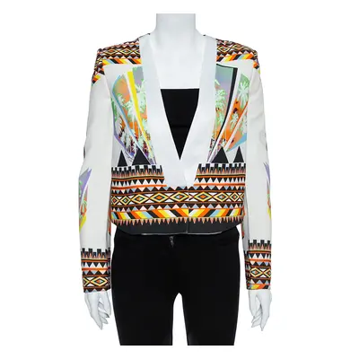 Just Cavalli Multicolor Abstract Nylon Blend Print Crop Top Blazer