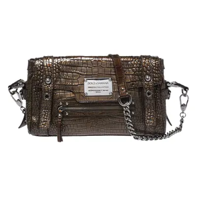 Dolce & Gabbana Brown Croc Embossed Patent Leather Miss Easy Way Shoulder Bag