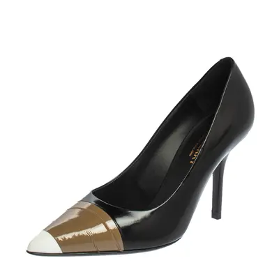 Burberry Black/Brown Leather And Patent Leather Pointed Toe Annalise Pumps Size