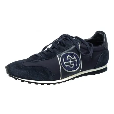 Gucci Navy Blue Suede and Fabric Interlocking G Lace Up Sneakers Size