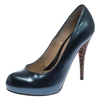 Fendi Blue Patent Leather Zucca Heel Platform Pumps Size