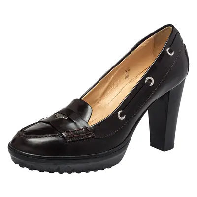 Tod's Brown Leather Penny Loafer Pumps Size