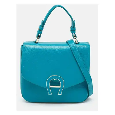 Aigner Green Leather Logo Flap Top Handle Bag