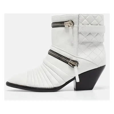 Giuseppe Zanotti White Quilted Leather Ankle Boots Size