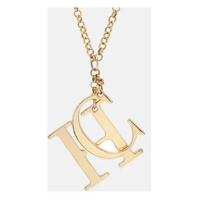 Carolina Herrera CH Logo Charm Gold Tone Long Toggle Pendant Necklace