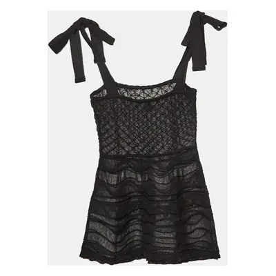 M Missoni Black Embossed Knit Tie-Up Strap Sheer Top