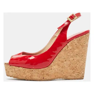 Jimmy Choo Red Patent Leather Prova Wedge Sandals Size