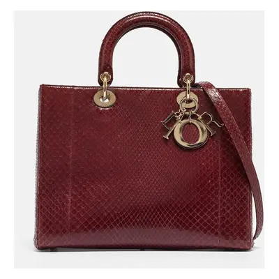 Dior Burgundy Python Lady Dior Tote