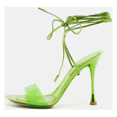 Gianvito Rossi Green PVC and Leather Spice Ankle Tie Sandals Size