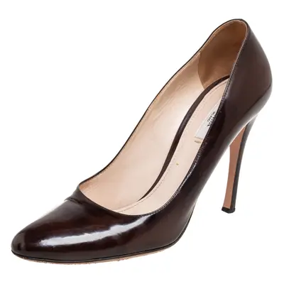 Prada Brown Leather Round Toe Pumps Size