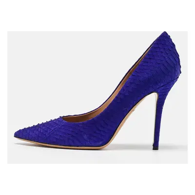 Salvatore Ferragamo Blue Python Embossed Leather Pointed Toe Pumps Size 40.5