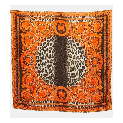 Versace Orange Animal & Baroque Print Silk Scarf