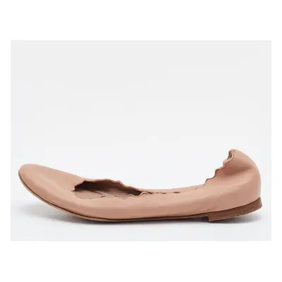 Chloe Beige Leather Laurena Scalloped Ballet Flats Size