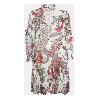 Just Cavalli Multicolor Printed Crepe Tie-Up Neck Mini Dress