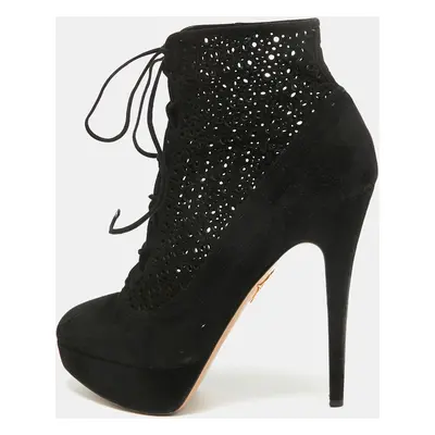 Charlotte Olympia Black Suede Lasercut Accents Ankle Boots Size