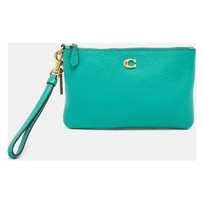 Coach Green Leather Wristlet Zip Pouch