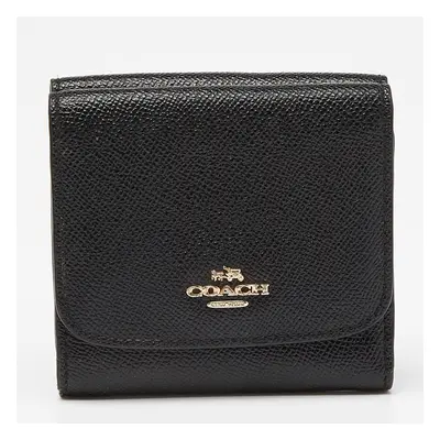 Coach Black Leather Trifold Compact Wallet