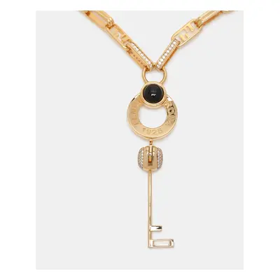 Fendi Gold Tone Crystal Master Key Pendant Necklace