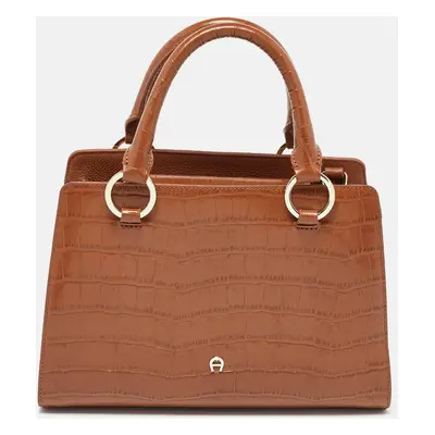 Aigner Brown Croc Embossed Leather Tote