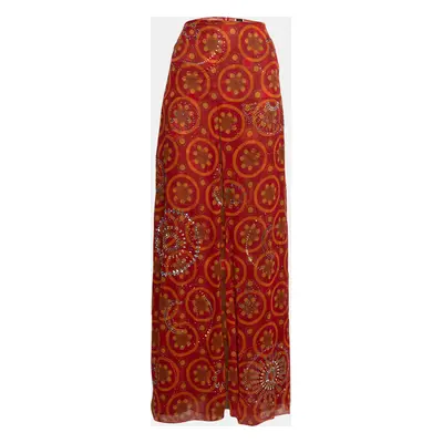 Gianfranco Ferre Vintage Red Printed Silk Embellished Maxi Skirt