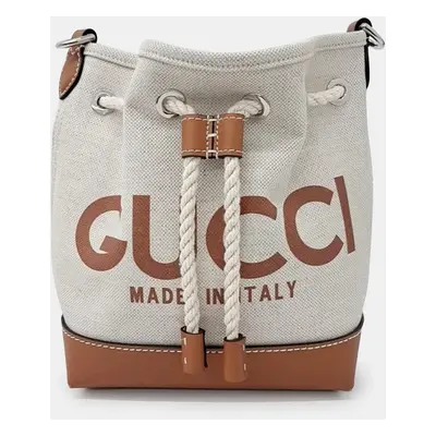 Gucci Beige/Brown Canvas and Leather Gucci Logo Bucket Bag