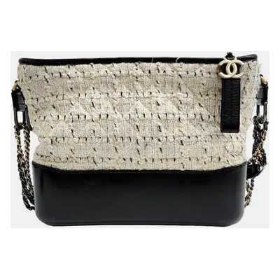 Chanel White/Black Tweed Leather Gabrielle Shoulder Bag