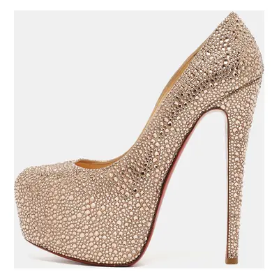 Christian Louboutin Metallic Pink Crystal Embellished Suede Daffodile Pumps Size 37.5